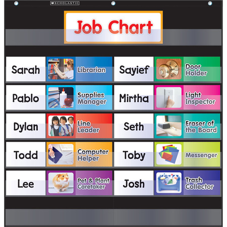 SCHOLASTIC TEACHING RESOURCES Scholastic Class Job Pocket Chart with Cards, Black 583864